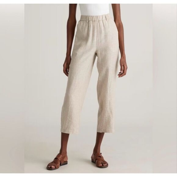 Quince European Linen Pants Flax Elastic Waist Pull On Lagenlook Relaxed Fit L - Picture 1 of 13